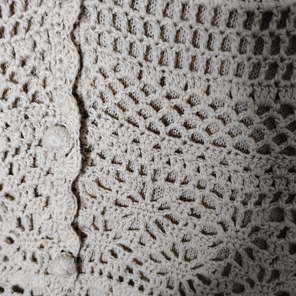Designers Studio Tan Crochet Cardigan Sweater 1X - Picture 4 of 8